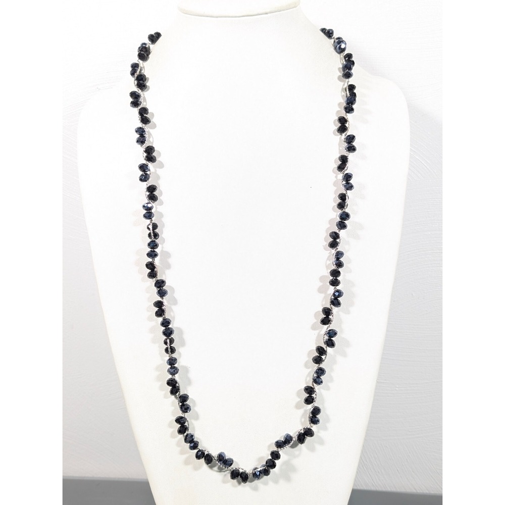 You and I Black Faceted Glass Bead Long Necklace Gothic Whimsigoth Sparkle